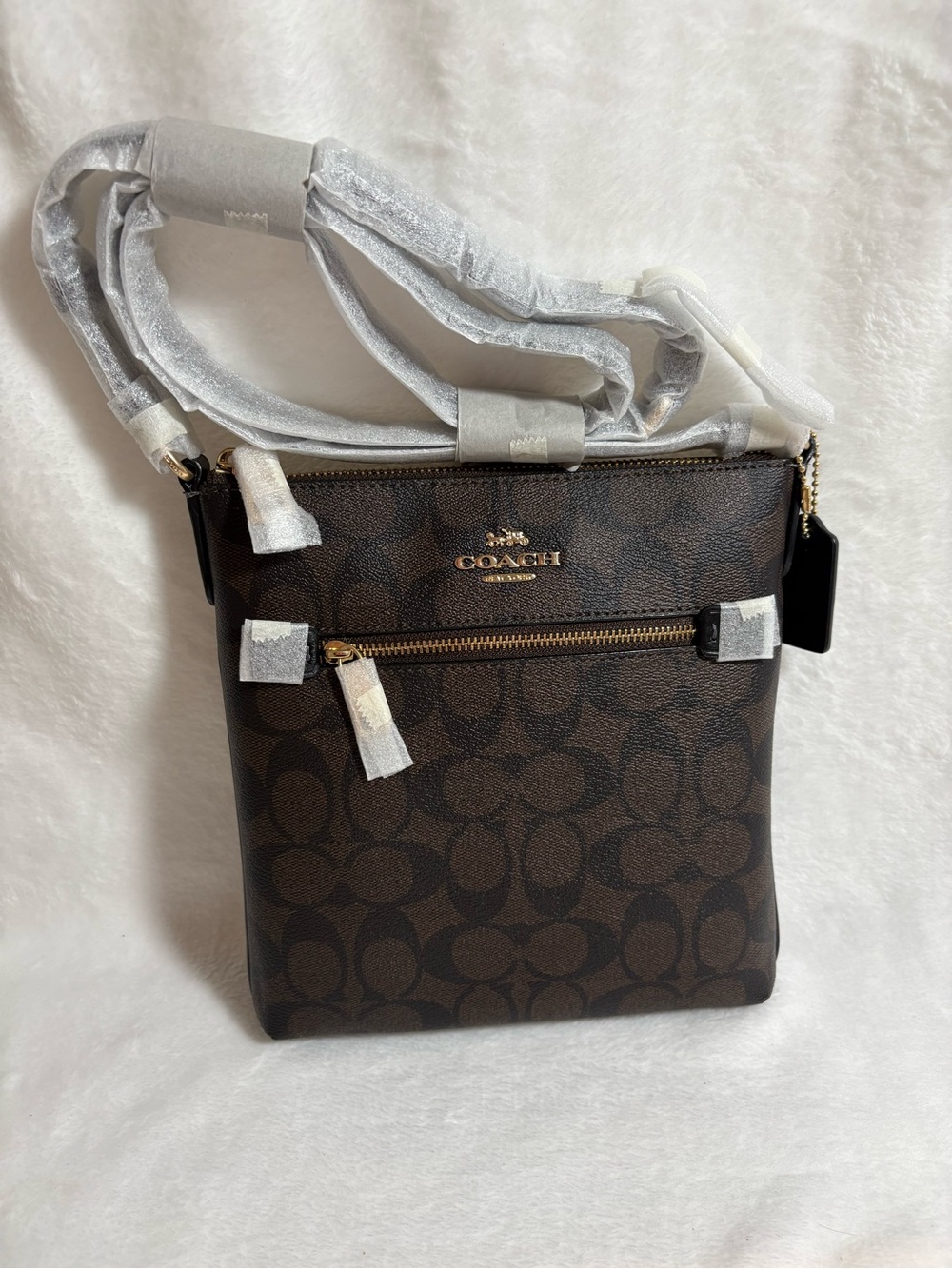 *NWT* COACH Mini Rowan File Bag In Signature Canvas- Brown/Black